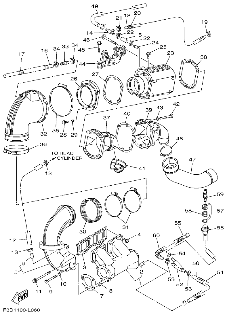 Yamaha F3D3 EXHAUST 1 parts diagram
